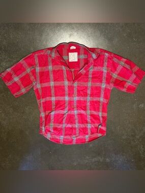 Red Plaid Button Down Shirt - Women M